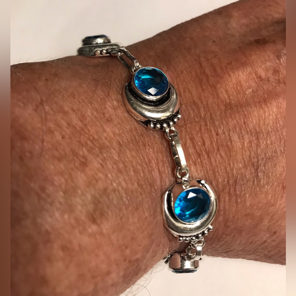 Blue Topaz Stamped 925 Sterling Silver Bracelet